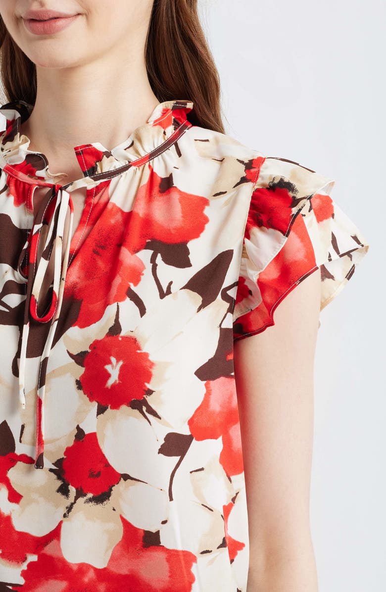 Anne Klein Ruffle Tie Neck Top, Alternate, color, White Dove Multi