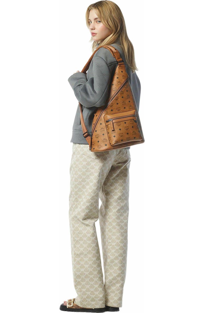 MCM Aren Sling in Visetos, Alternate, color, Cognac