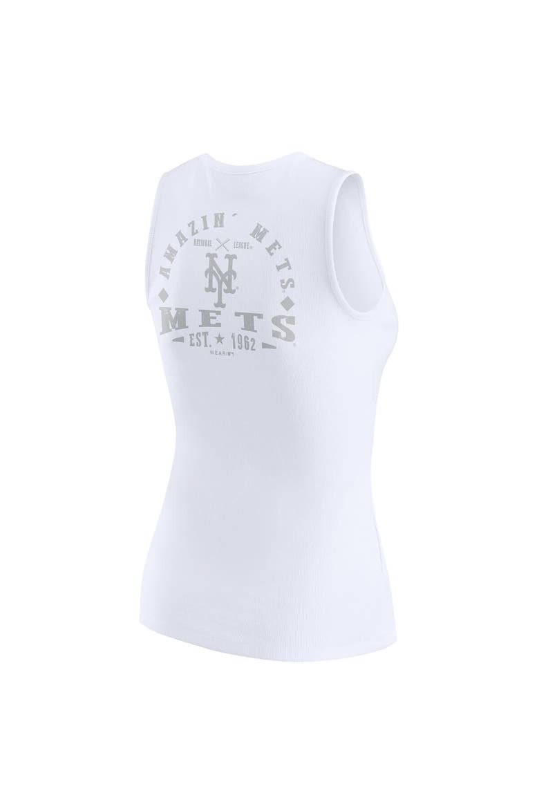 Women's WEAR by Erin Andrews White New York Mets Rib-Knit Henley Tank Top, Alternate, color, White