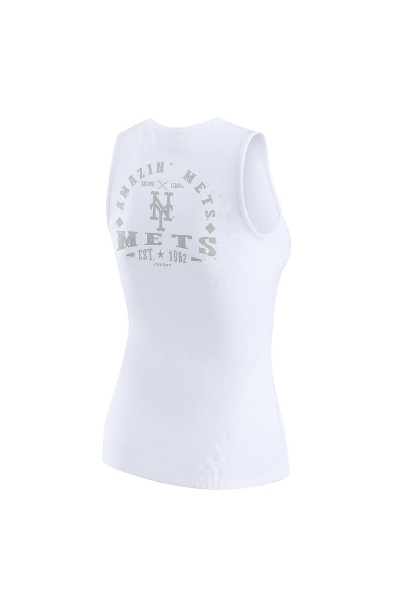 WEAR by Erin Andrews Women's WEAR by Erin Andrews White New York Mets Rib-Knit Henley Tank Top, Alternate, color, White