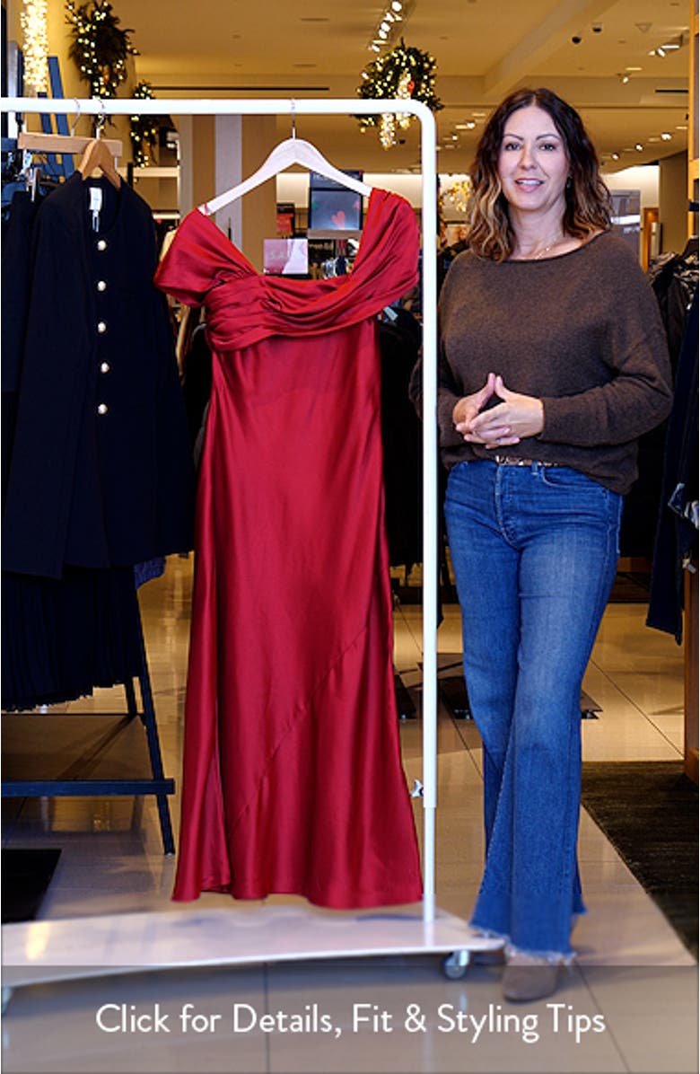 Alyssa Off the Shoulder Satin Gown, sales video thumbnail