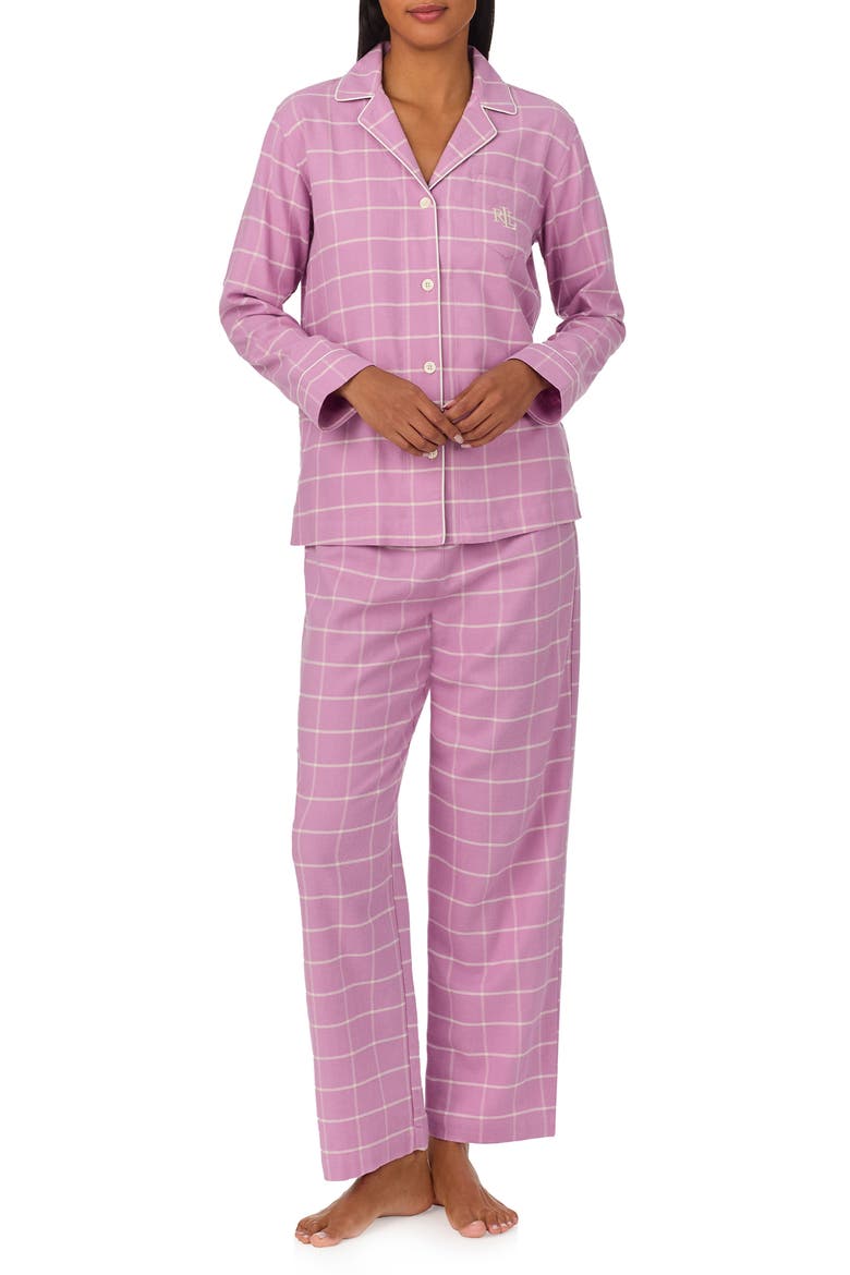 Print Cotton Blend Pajamas, Main, color, PINK PLAID