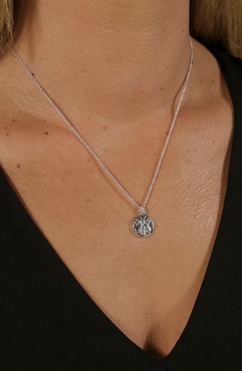 Sterling Forever Embossed Bee Pendant Necklace, Alternate, color,