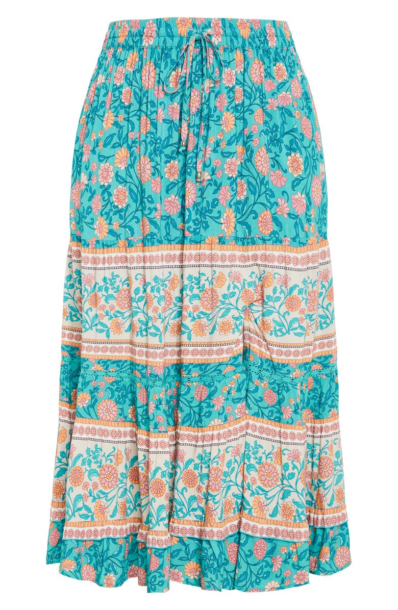 City Chic Aurora Print Maxi Skirt, Alternate, color, Turquoise