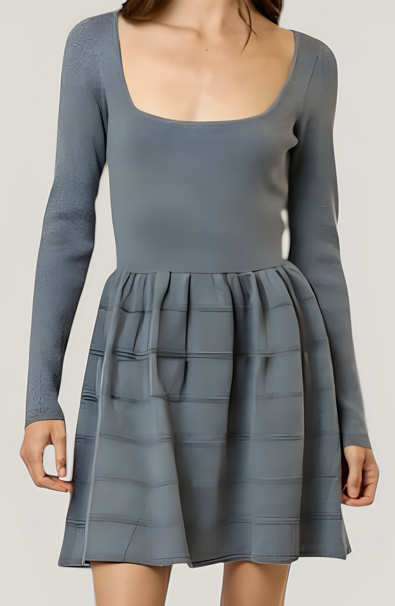 Modenaire Flared Sweater Mini Dress with Square Neckline, Alternate, color, 