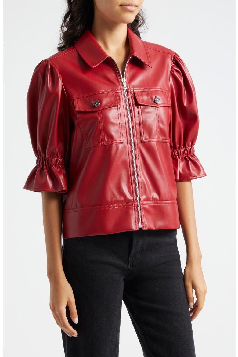 Holly Ruffle Faux Leather Jacket, Alternate, color, ROSEWOOD