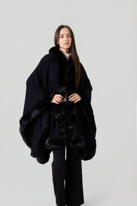 Hodded Faux Fur Long Cape