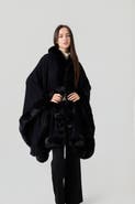 Le Fafo Hodded Faux Fur Long Cape