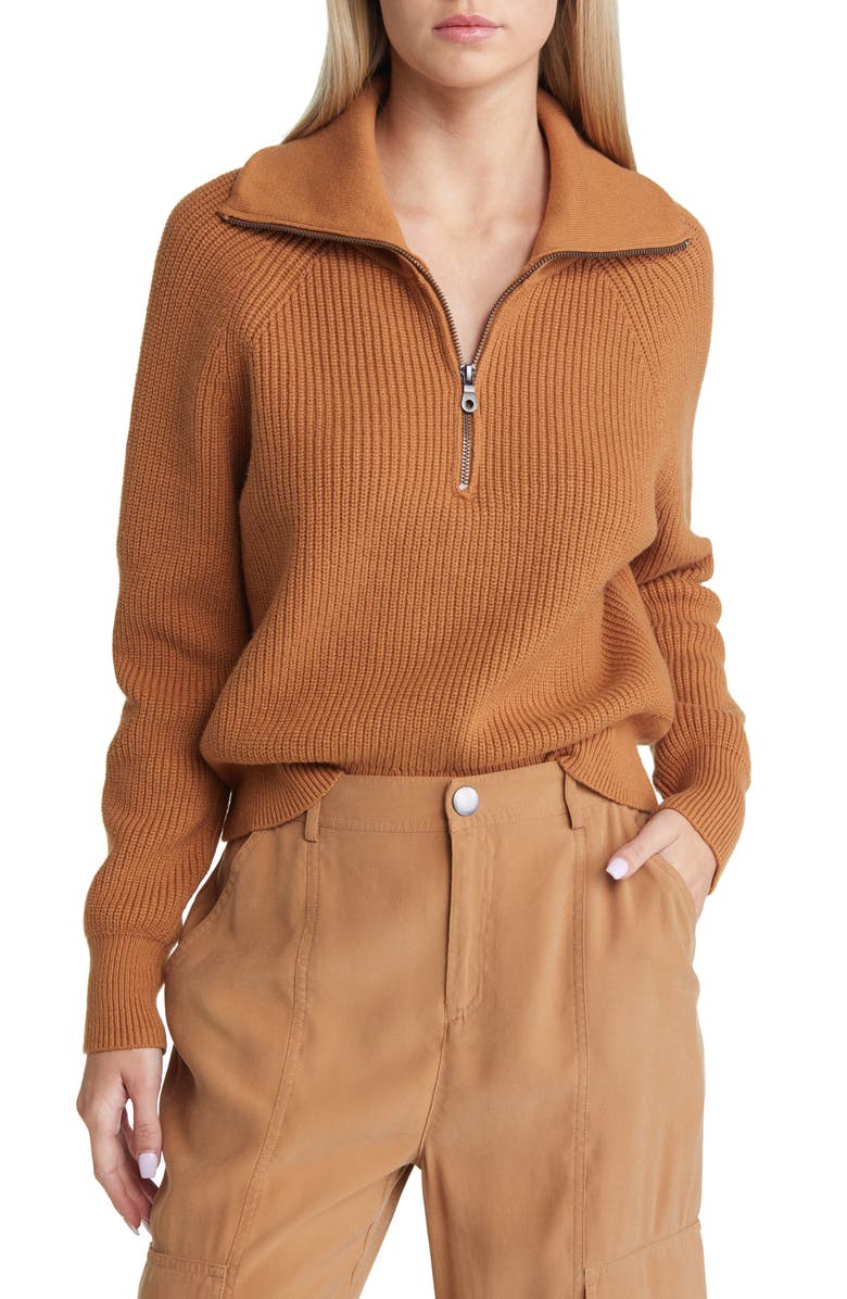 Open Edit Half Zip Cotton Blend Rib Sweater, Main, color, 