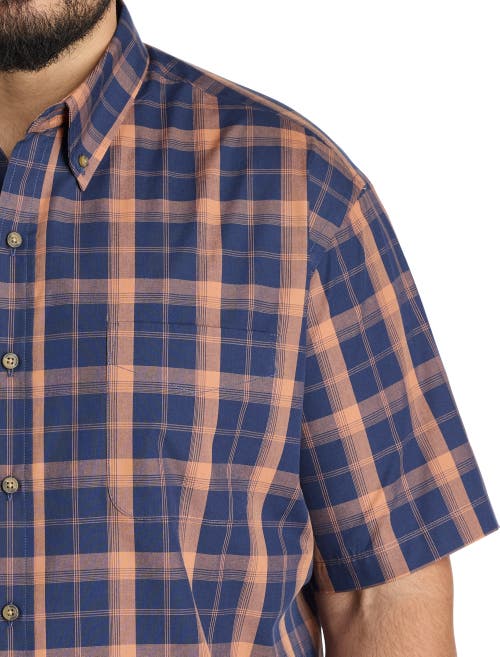 Harbor Bay By Dxl Big & Tall Easy-care Large Plaid Sport Shirt In Blue