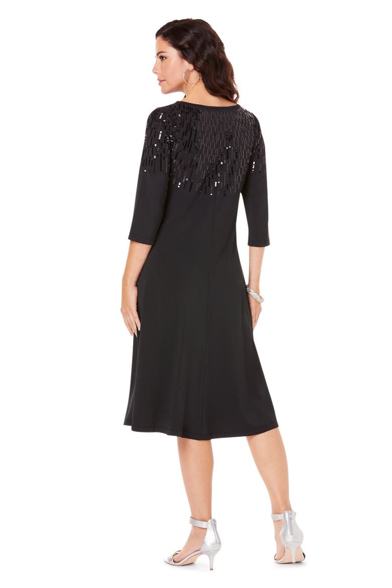 Plus Size 3/4 Sleeve Embellished Boatneck Dress, Alternate, color, EMERALD GREEN