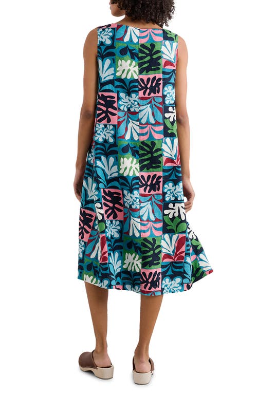 Seasalt Cornwall Cresting Waves Sleeveless Linen A-line Dress In Collage Seaweed Mid Teal