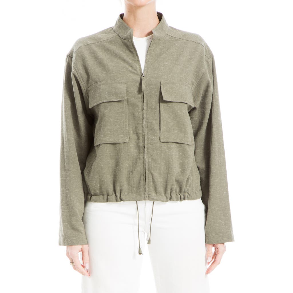Max Studio Space Dye Crop Utility Jacket In Olive