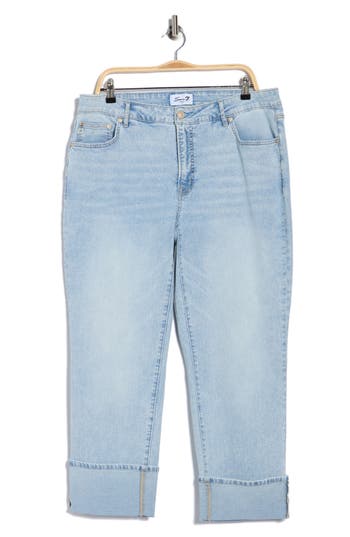 Seven7 High Waist Straight Leg Cuffed Hem Jeans In Blue