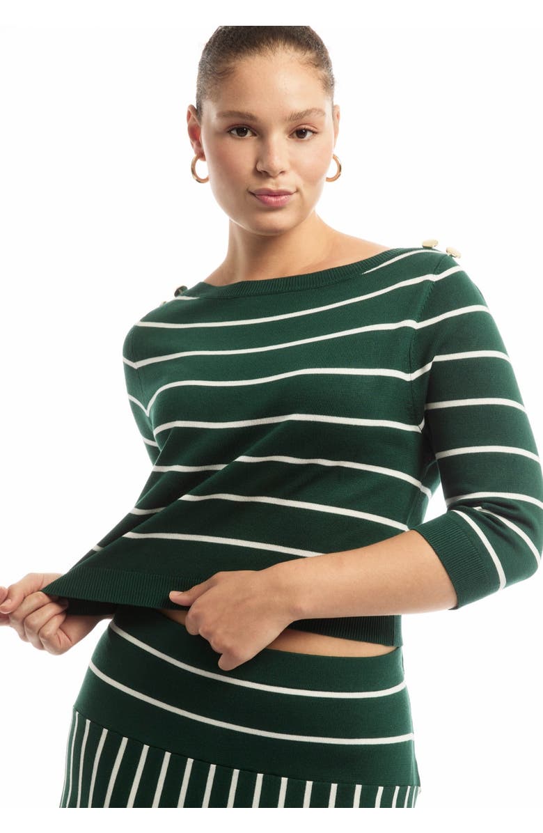 June + Vie Cropped Boat Neck Sweater, Main, color, Rain Forest Stripe