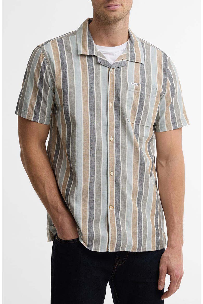 Hayton Stripe Slub Cotton & Linen Camp Shirt, Main, color, DUSTY SLATE