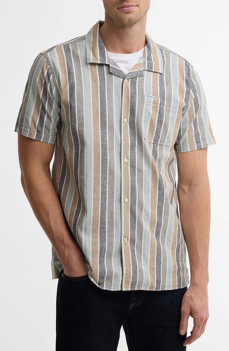 Barbour Hayton Stripe Slub Cotton & Linen Camp Shirt, Main, color, Dusty Slate
