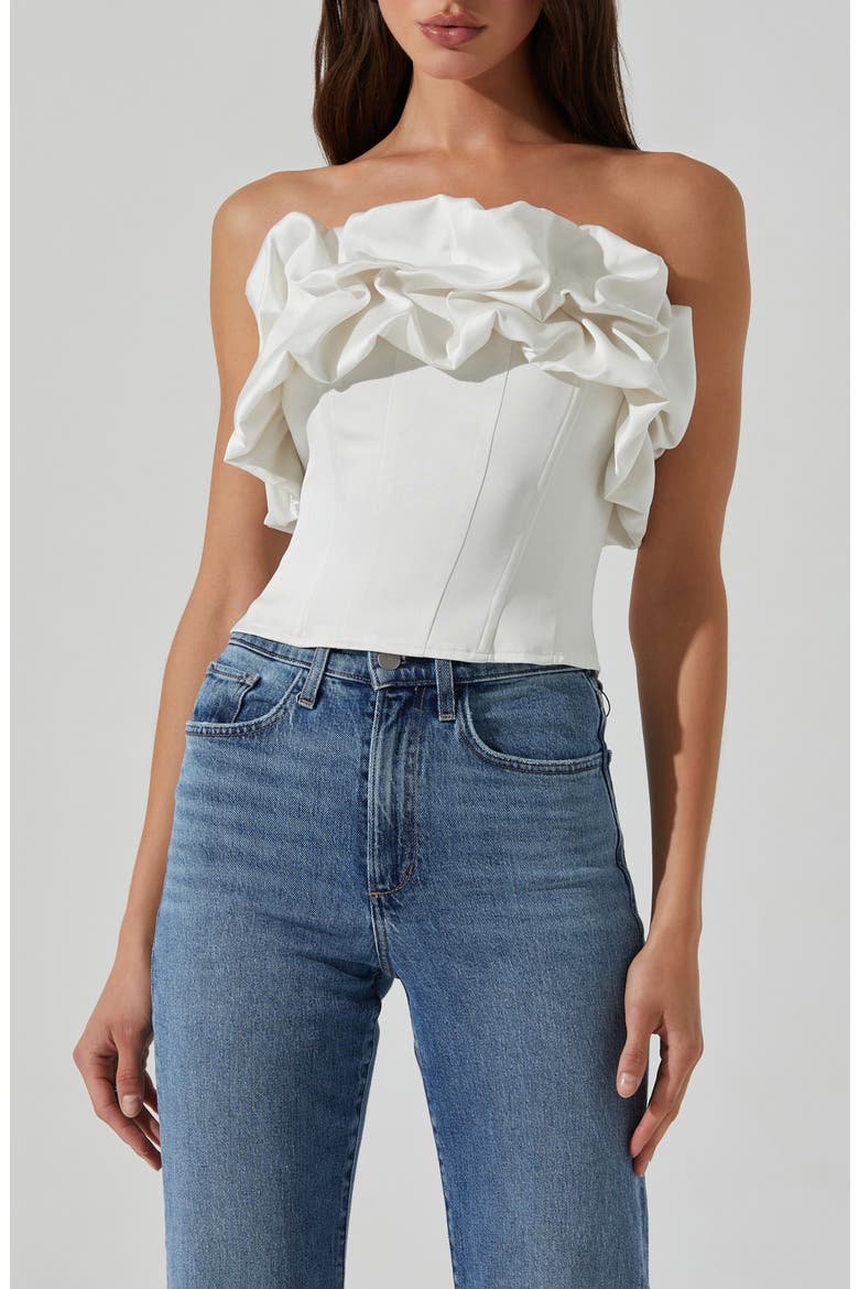 Sarahi Ruffle Detail Strapless Top, Main, color, WHITE