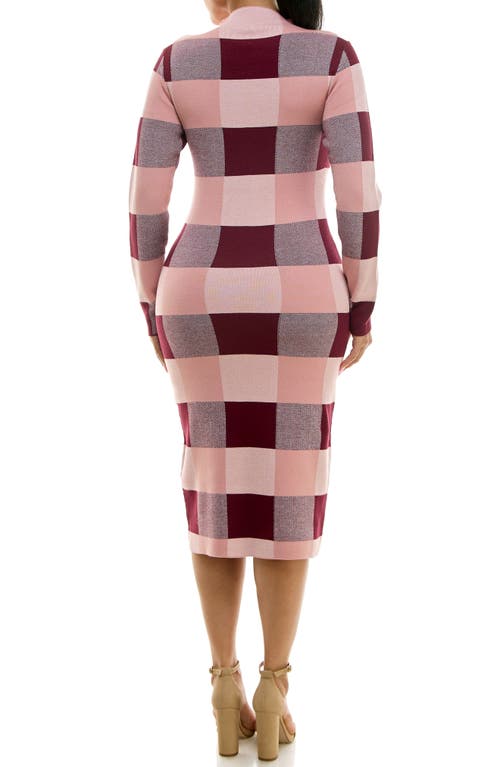 Nina Leonard Jacquard Long Sleeve Sweater Dress In Pink