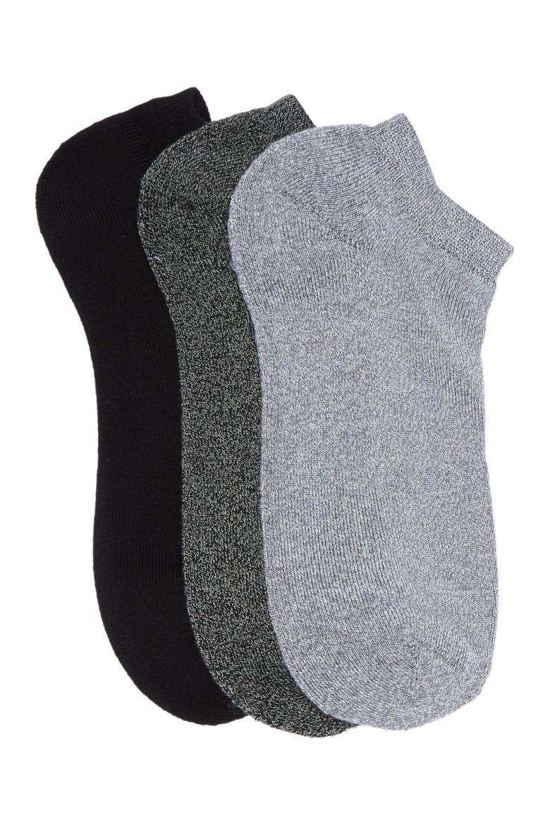 Assorted 3-Pack Pillow Sole Ankle Socks, Alternate, color, CHARCOAL GREY MULTI