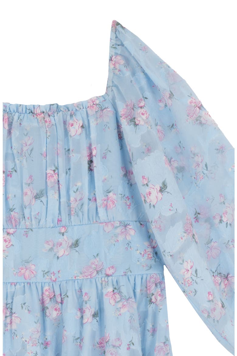 Kids' Floral Burnout Chiffon Smocked Dress, Alternate, color, BLUE