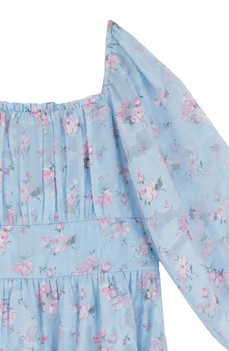 Rare Editions Kids' Floral Burnout Chiffon Smocked Dress, Alternate, color, Blue