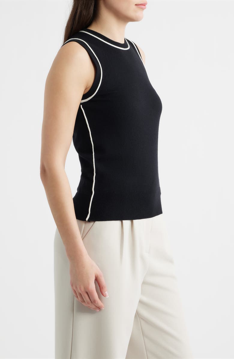 DELUC Contrast Piping Crop Tank, Alternate, color, Black With Ecru Details
