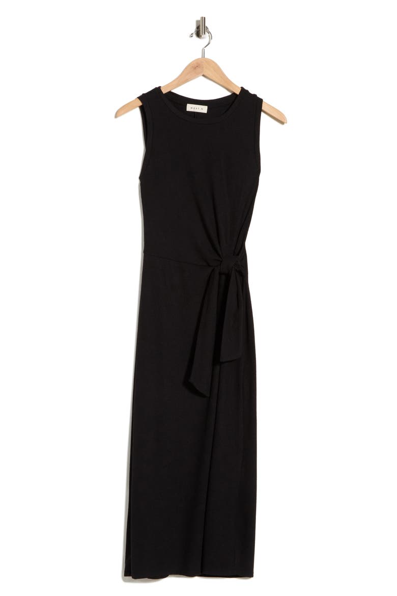 Sleeveless Side Tie Midi Dress, Alternate, color, BLACK