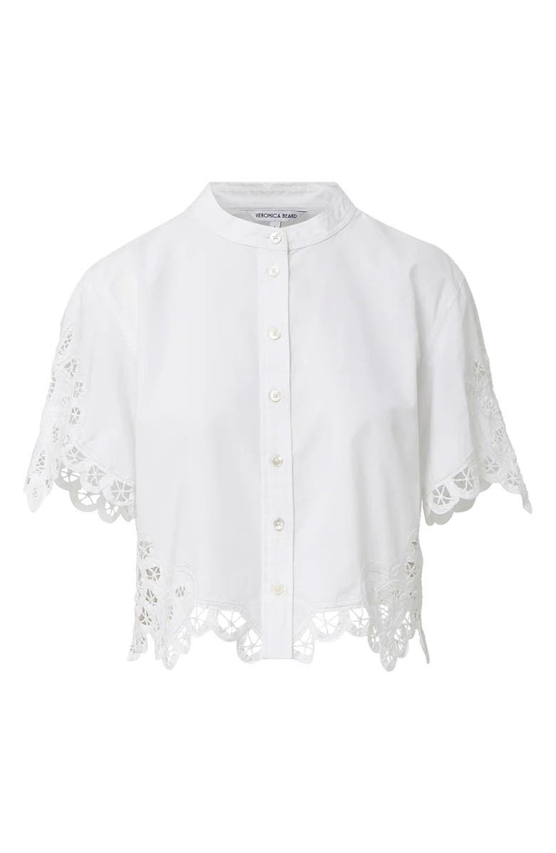 Veronica Beard Aleck Eyelet Embroidery Button-Up Top, Alternate, color, White