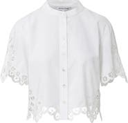Veronica Beard Aleck Eyelet Embroidery Button-Up Top