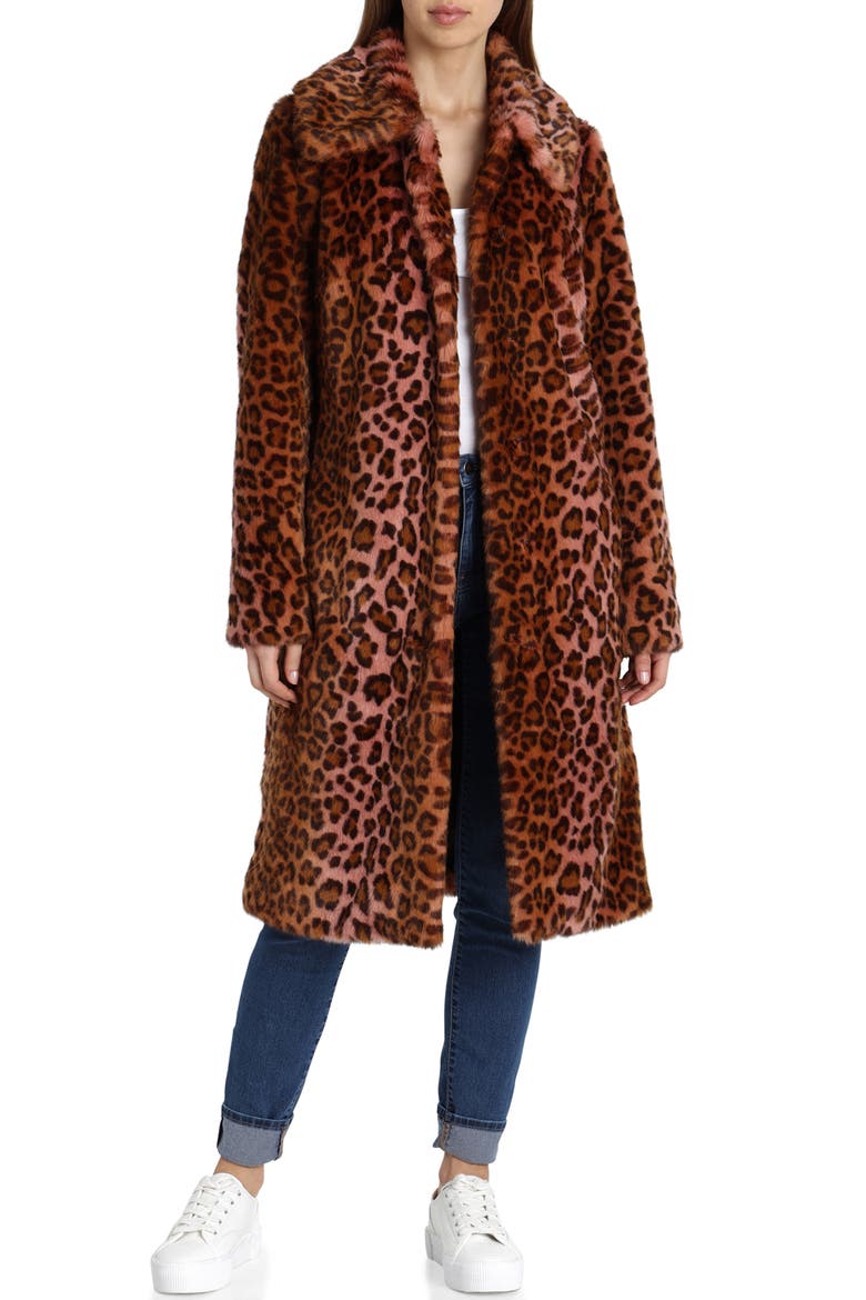 Leopard Print Faux Fur Car Coat, Main, color, PINK LEOPARD