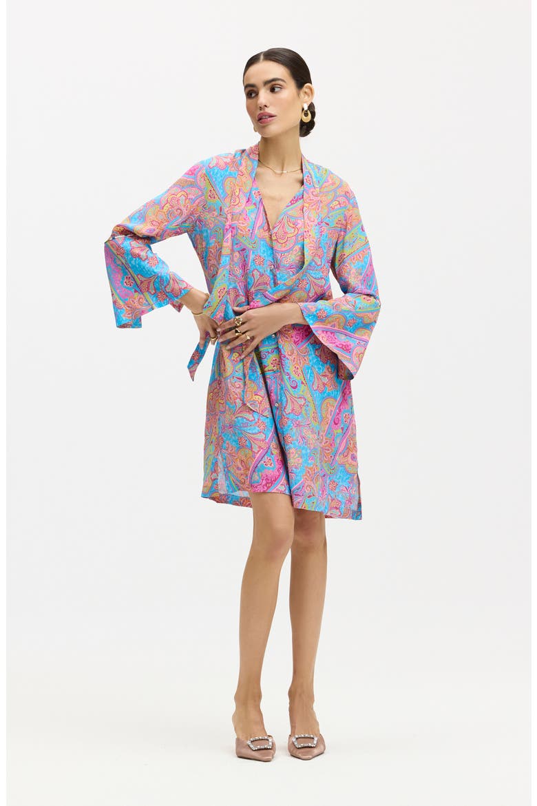 Brenna Tie Neck Long Sleeve Shift Dress, Alternate, color, BLUE MULTI