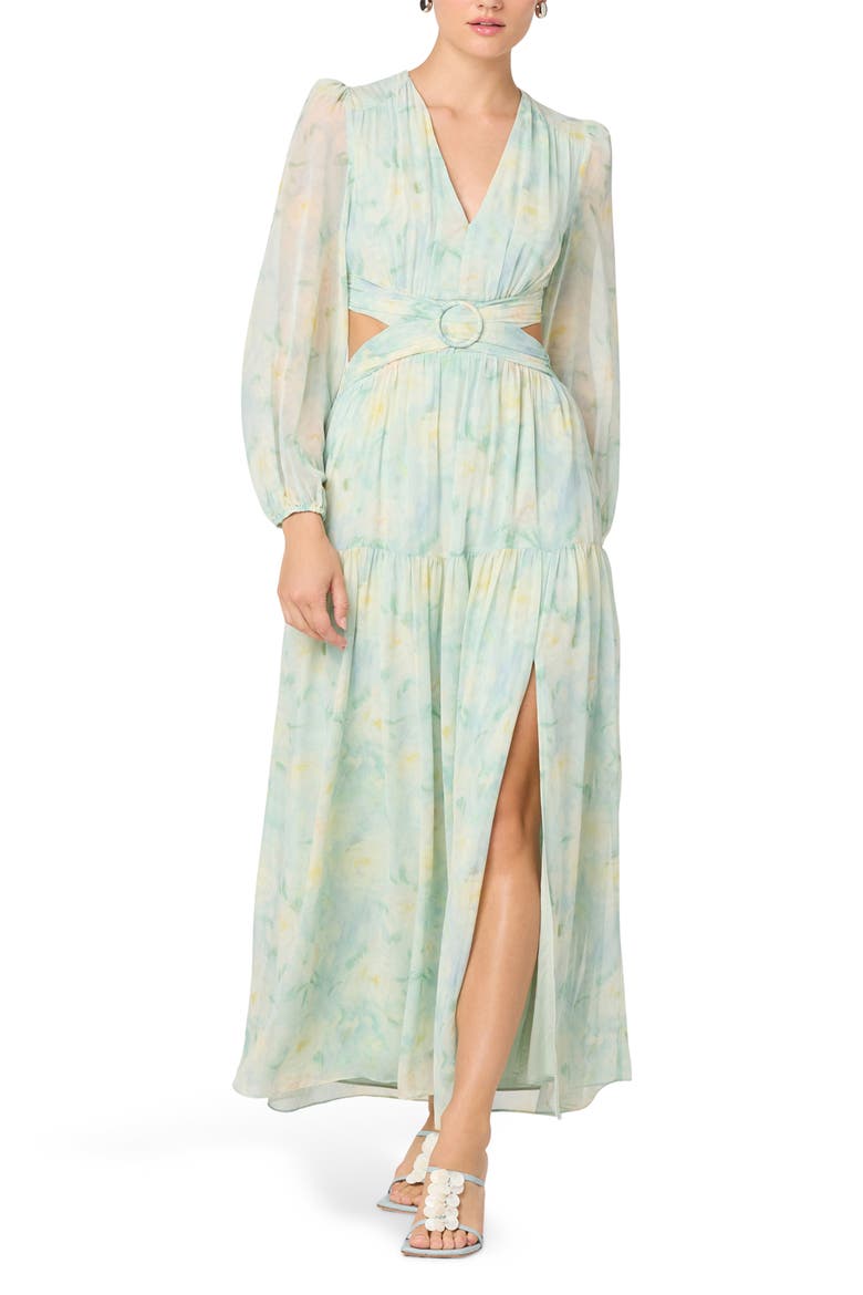 Klarissa Long Sleeve Chiffon Maxi Dress, Main, color, SEAFOAM FLORAL