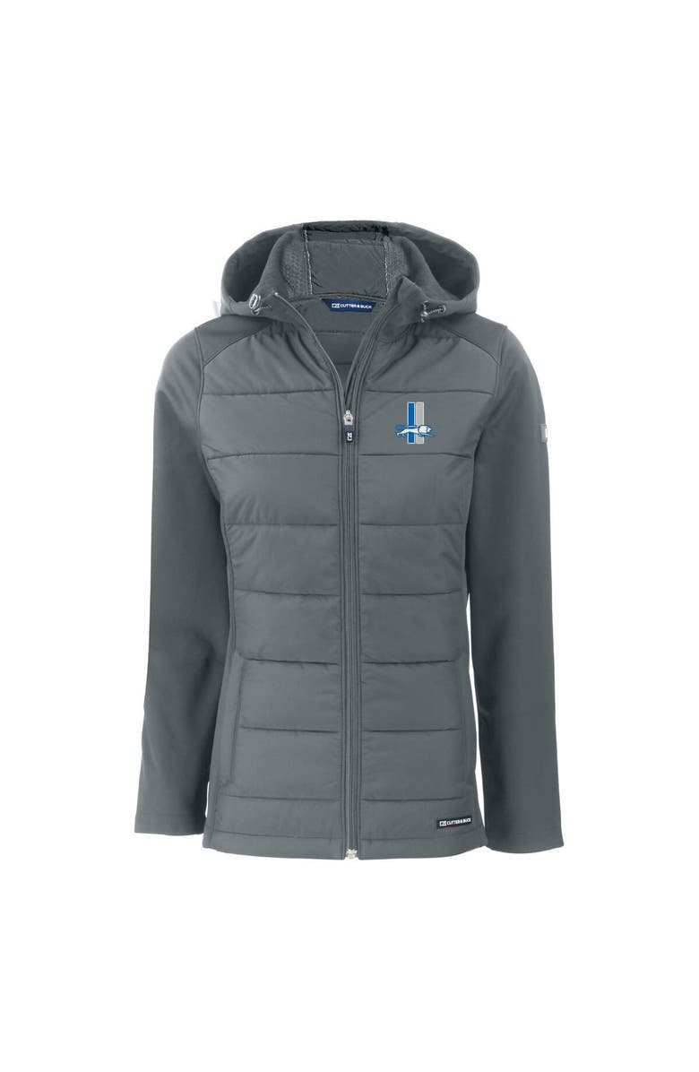 Cutter & Buck Women's Cutter & Buck  Gray Detroit Lions Throwback Evoke Hybrid Eco Softshell Recycled Full-Zip Hoodie Jacket, Alternate, color, 