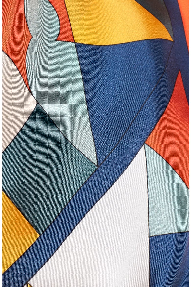 Fret Print Square Silk Scarf, Alternate, color, TIDAL WAVE