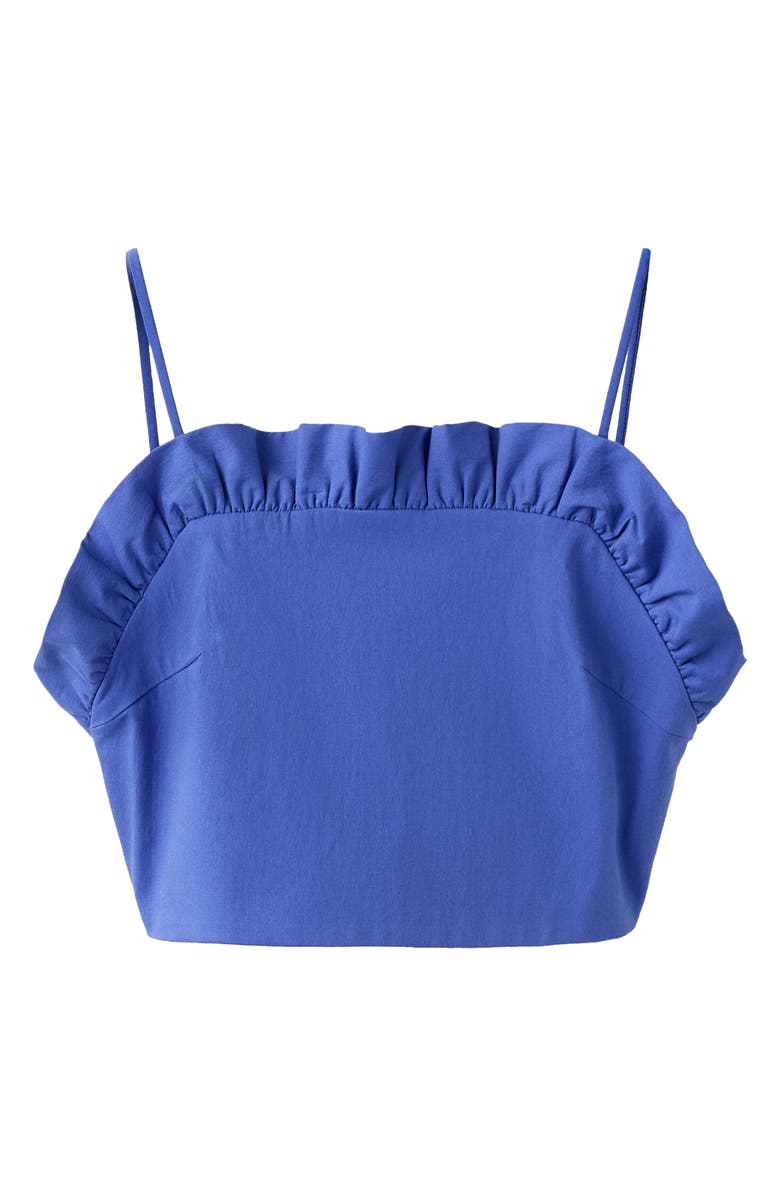 MANGO Featuring Hailey Bieber Frill Detail Cotton Blend Crop Top, Alternate, color, Blue