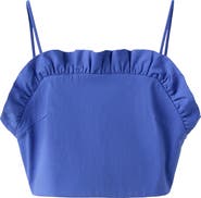 MANGO Featuring Hailey Bieber Frill Detail Cotton Blend Crop Top