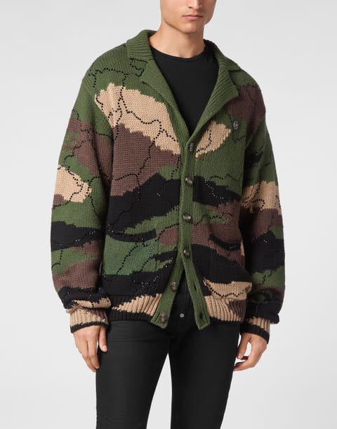 Knitted Cardigan Strass Camouflage Men