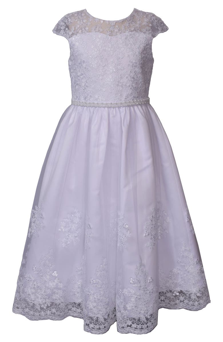 Iris & Ivy Embroidered Cap Sleeve Communion Dress, Alternate, color, White