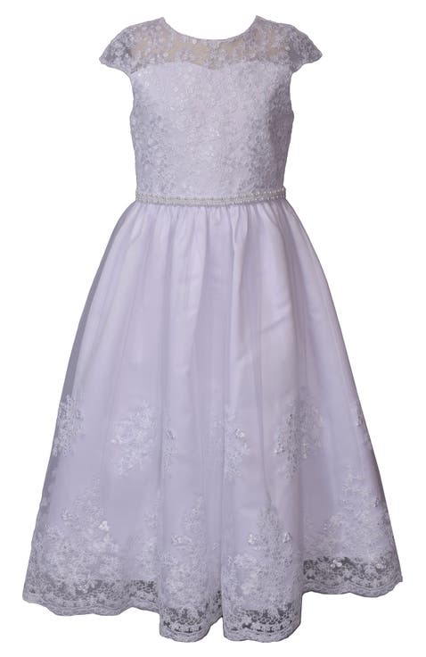 Embroidered Cap Sleeve Communion Dress