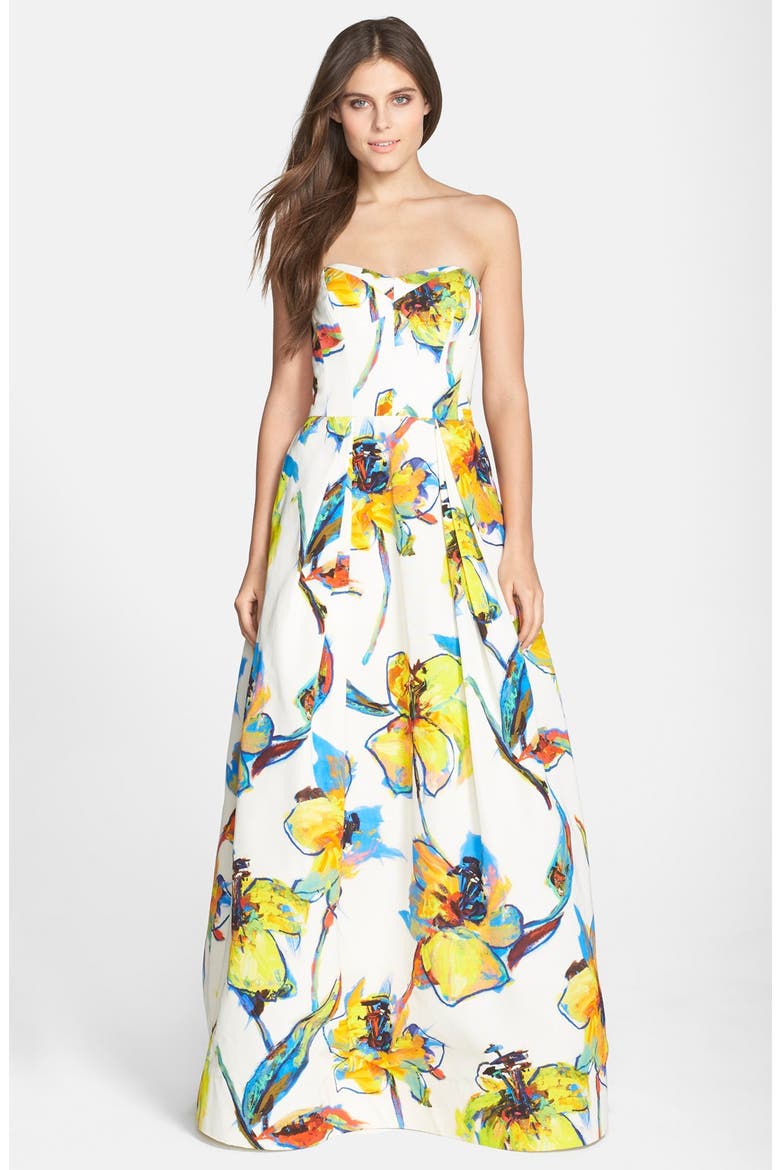 'Ava - Pop Art' Print Cotton Blend Gown, Main, color, POP ART FLORAL WHITE