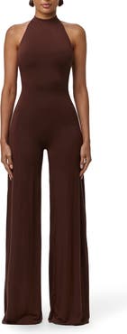 Naked Wardrobe Smooth Halter Wide Leg Jumpsuit