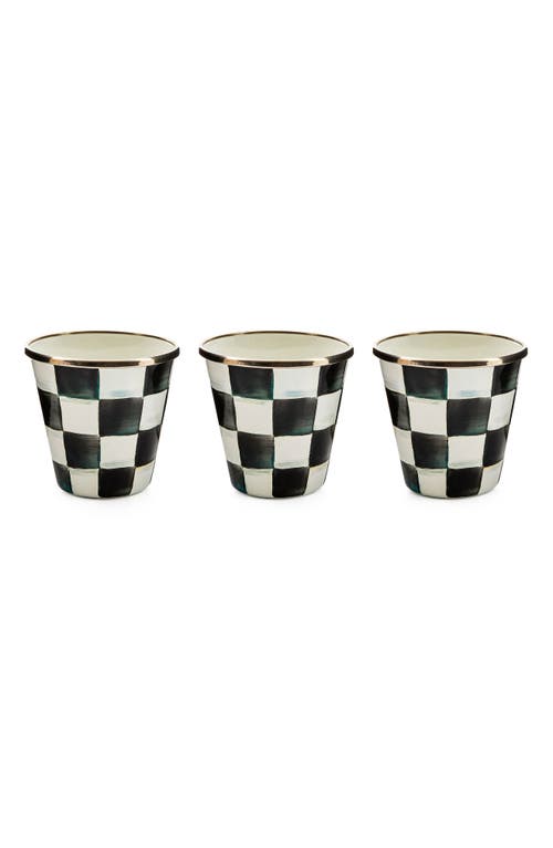 Mackenzie-childs Mackenzie Childs Courtly Check® Set Of 3 Enamel Herb Pots In Black