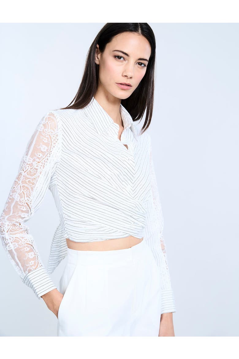 Lace Stripe Tie Back Top, Alternate, color, Chalk