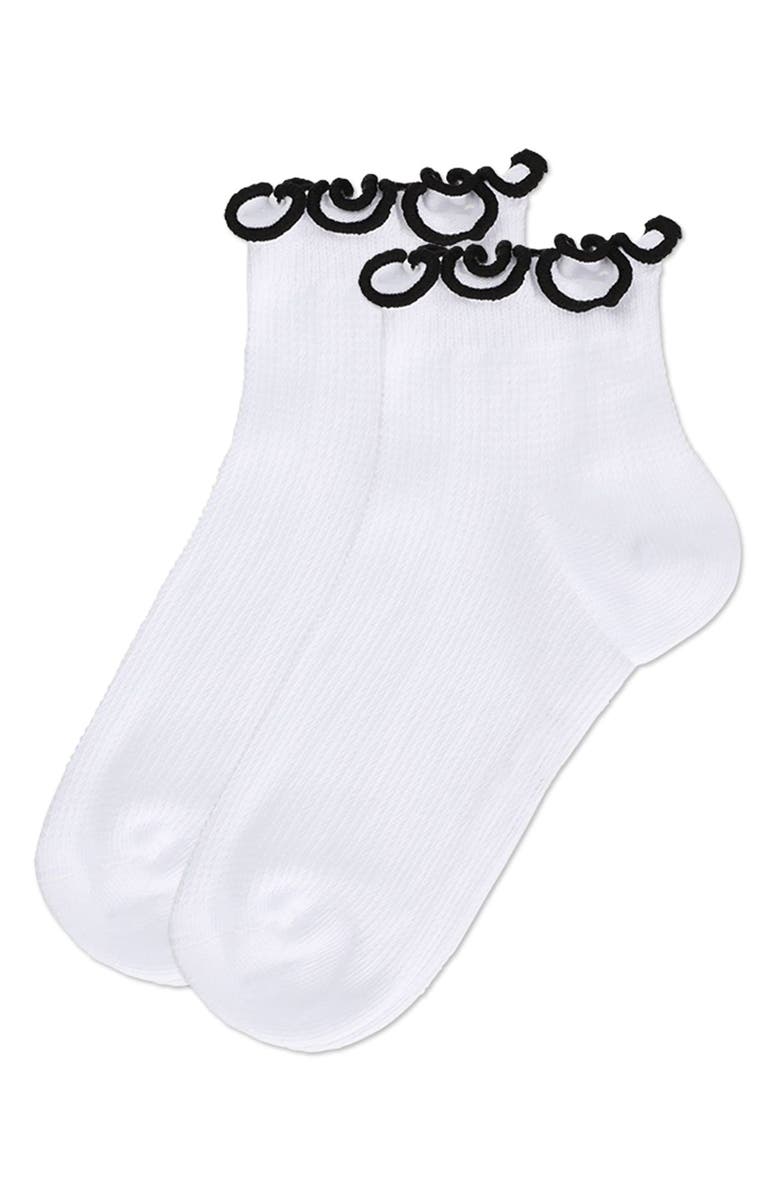 MeMoi Colored Ruffle Anklet Socks, Alternate, color, White-Black