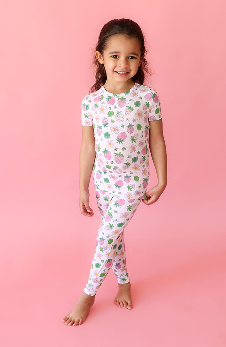 Posh Peanut Kids' Kyra Strawberry Print Fitted Two-Piece Pajamas, Alternate, color, 