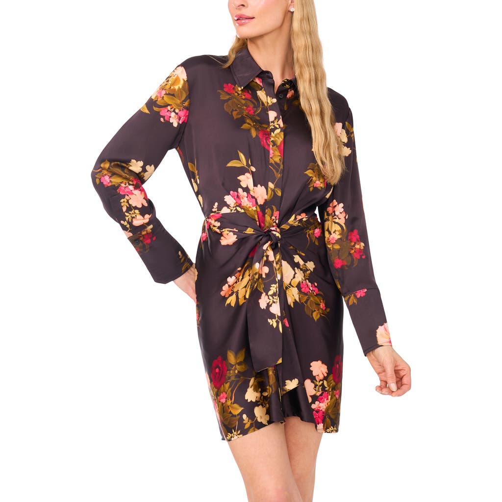 Ted Baker Laurel Floral Long Sleeve Shirtdress In Black