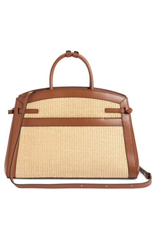 Demellier The Hudson Raffia & Leather Top Handle Bag In Brown