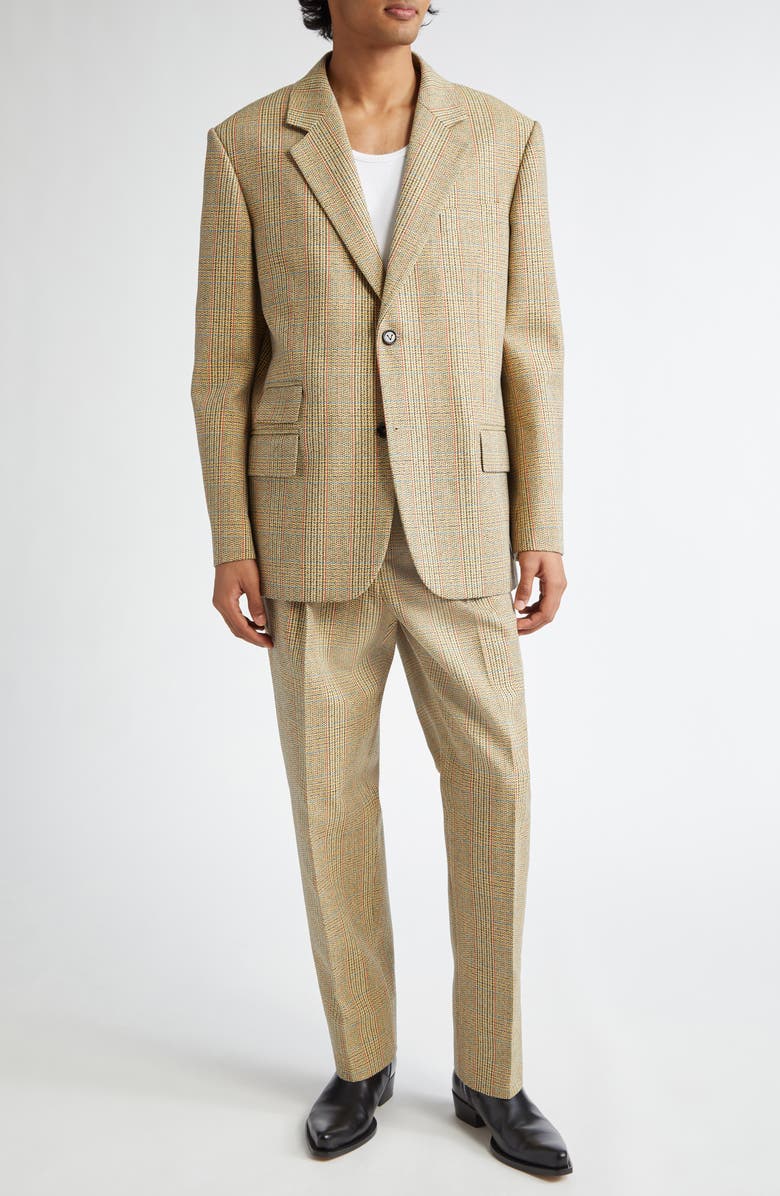 Bottega Veneta Distorted Prince of Wales Plaid Wool Blend Pants, Alternate, color, 1487 Beige/ Yellow/ Blue