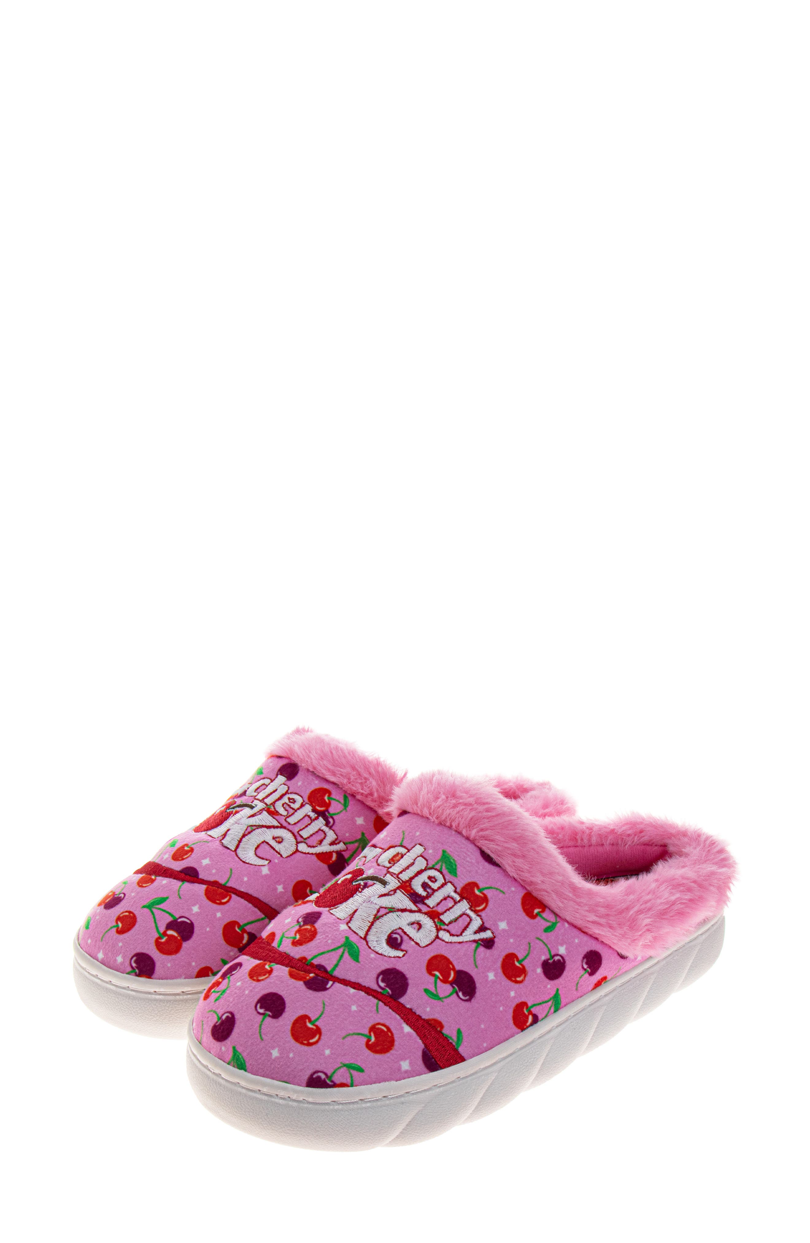 Cherry Coke® Faux Fur Trim Slipper, Alternate, color, CHERRY